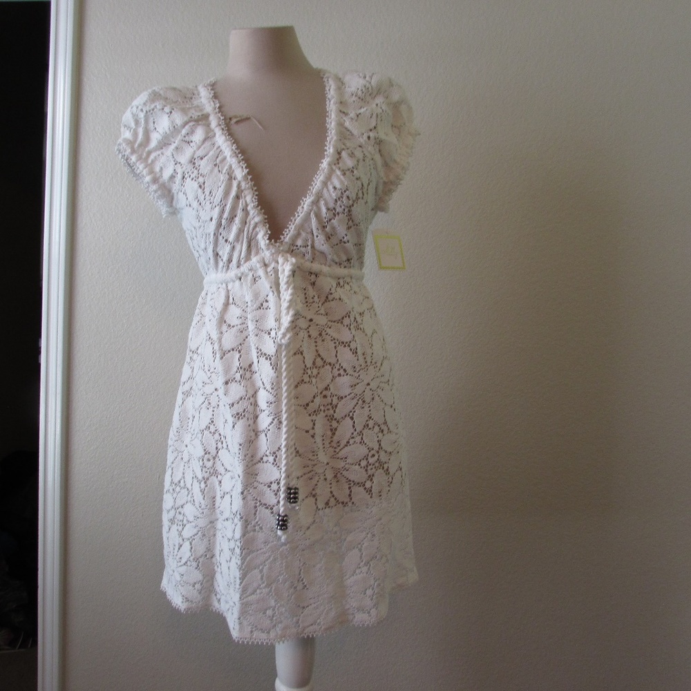 MILLY white crochet cotton swim cover up NEW Small